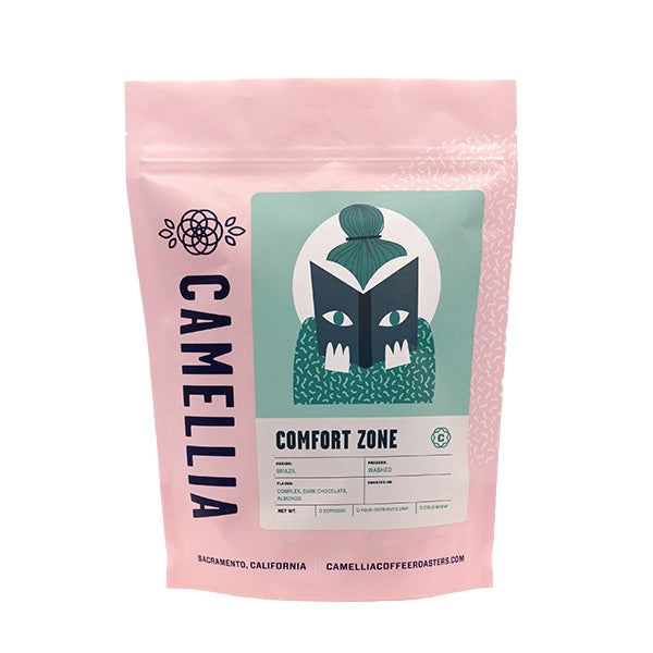 Thoughtful picture of the packaging for Camellia Coffee Roasters Comfort Zone coffee roast.