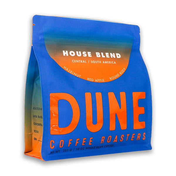 Great picture of the packaging for Dune Coffee Roasters House Blend coffee roast.