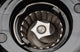 Conical burr set inside a coffee grinder grinding chamber, viewed from above