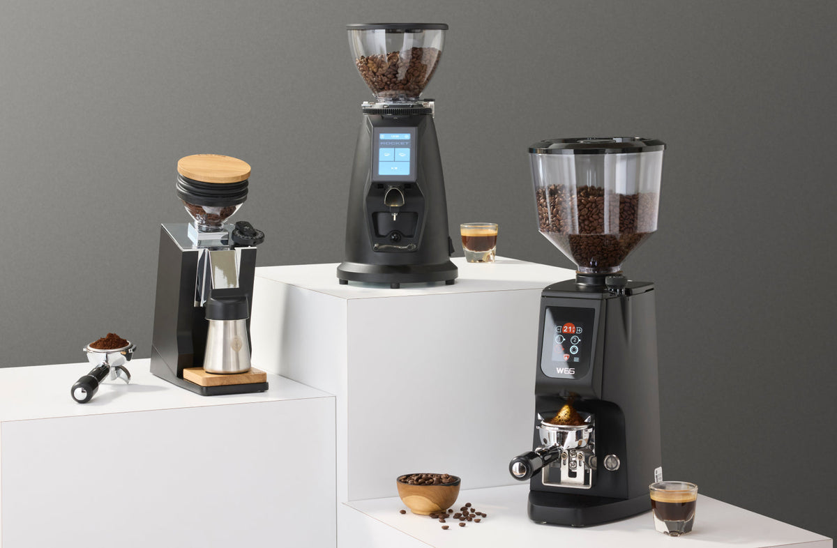 Rocket Spluga, Eureka Atom W 65, and Oro Mignon Single Dose Pro advanced espresso grinders