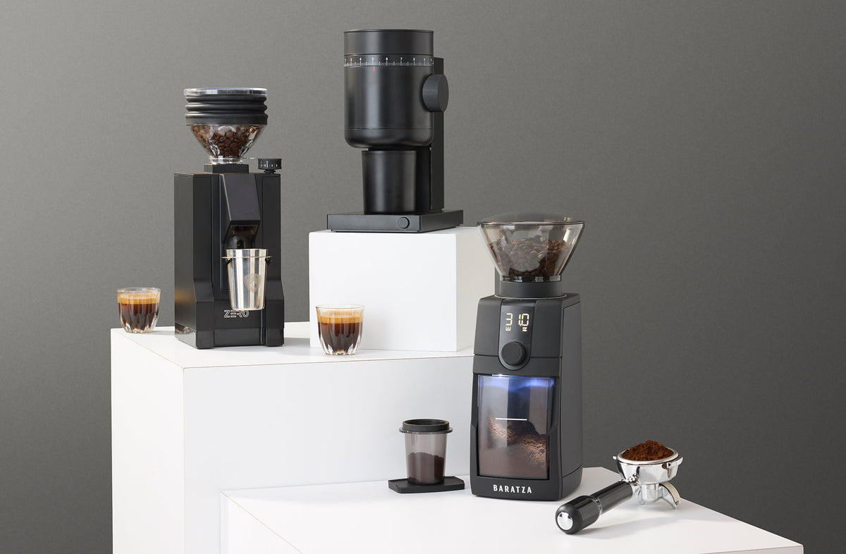 Eureka Mignon Zero, Fellow Opus Gen 2, and Baratza Encore ESP Pro espresso grinders