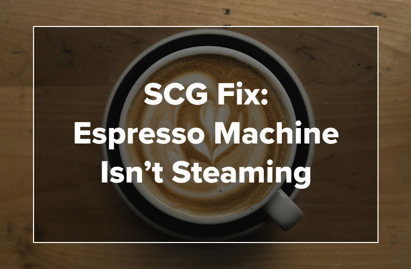 An overhead shot of a latte with latte art with text reading SCG Fix: Espresso Machine Isn't Steaming