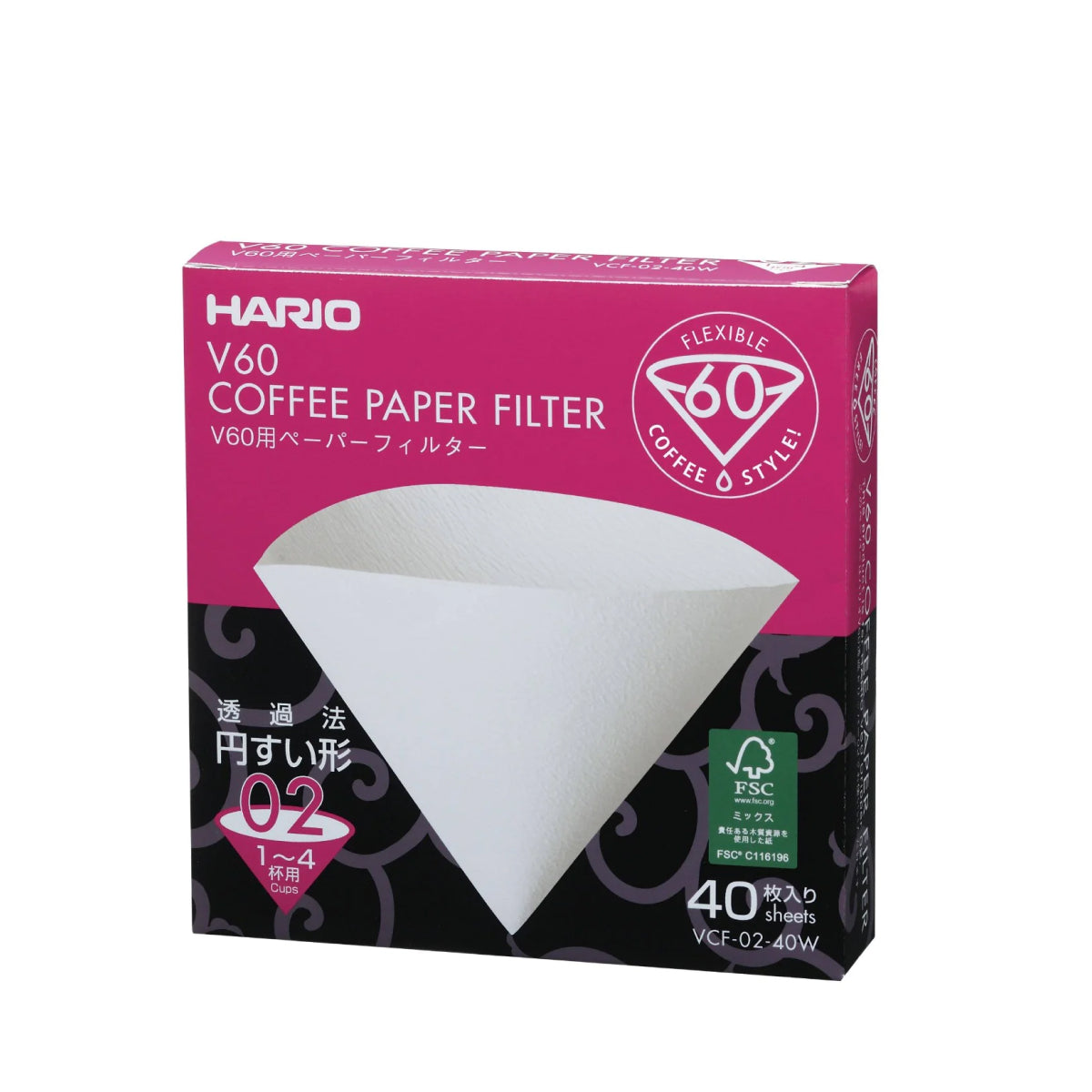 White Paper Filter for Hario Drippers - Pack of 40 - Tabbed