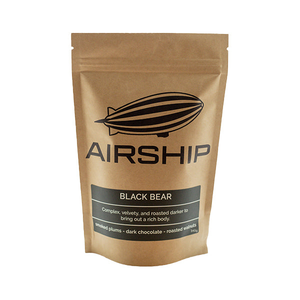 Thrilling picture of the packaging for Airship Coffee Black Bear coffee roast.