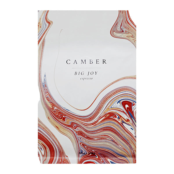 Great picture of the packaging for Camber Coffee Big Joy Espresso Blend coffee roast.