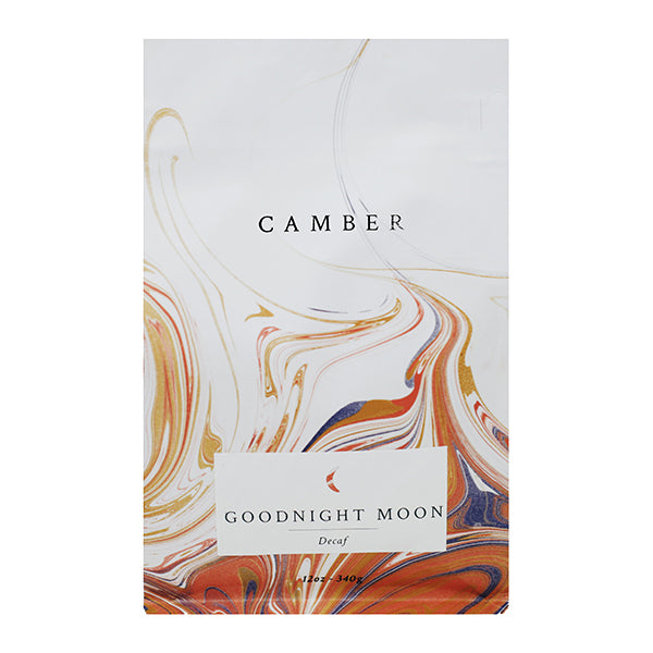 Sincere picture of the packaging for Camber Coffee Goodnight Moon Decaf coffee roast.