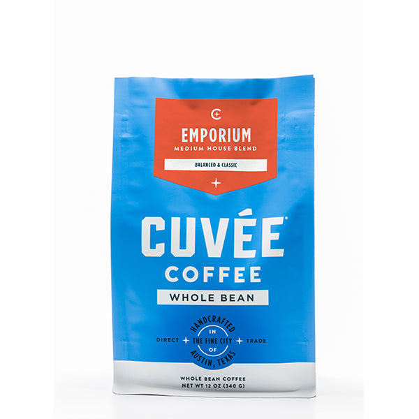 Amazing picture of the packaging for Cuvée Coffee Emporium Blend coffee roast.