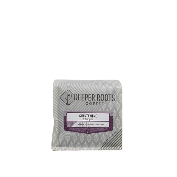 Exceptional picture of the packaging for Deeper Roots Coffee Ethiopia Shantawene coffee roast.