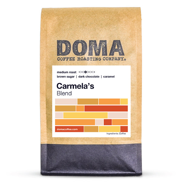 Amazing picture of the packaging for Doma Coffee Carmelas coffee roast.