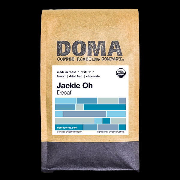Worthy picture of the packaging for Doma Coffee Jackie Oh coffee roast.
