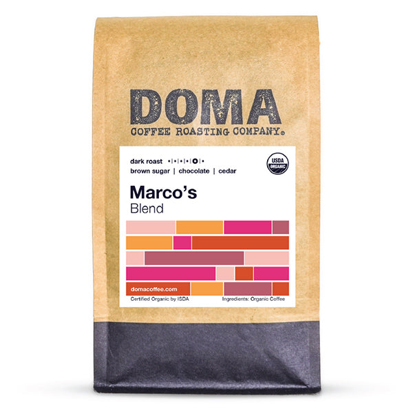 Spirited picture of the packaging for Doma Coffee Marcos coffee roast.