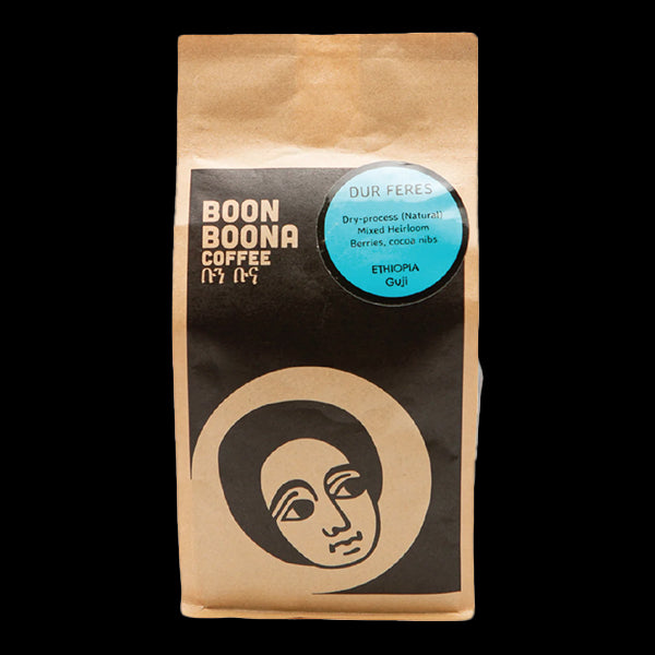 Great picture of the packaging for Boon Boona Coffee Dur Feres coffee roast.