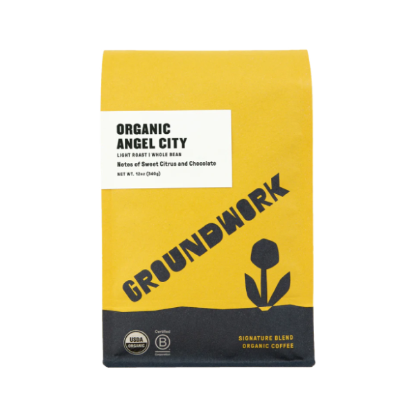 Amazing picture of the packaging for Groundwork Coffee Co Angel City coffee roast.