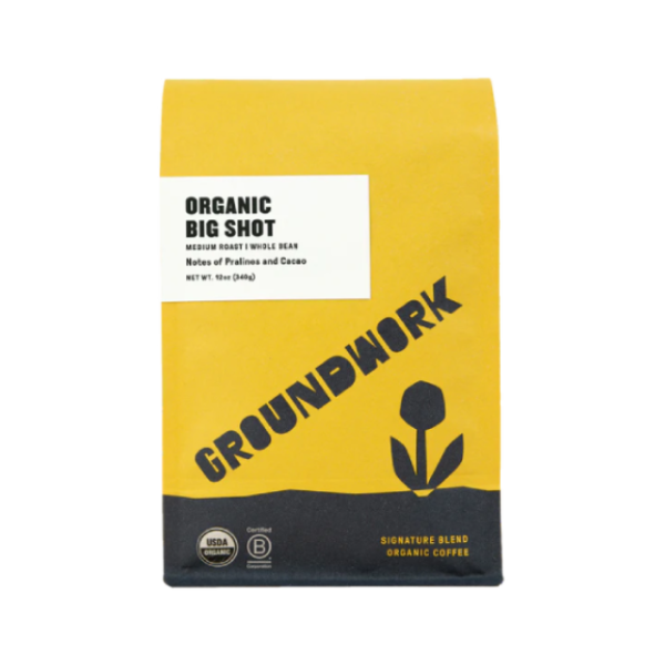 Thoughtful picture of the packaging for Groundwork Coffee Co Big Shot coffee roast.