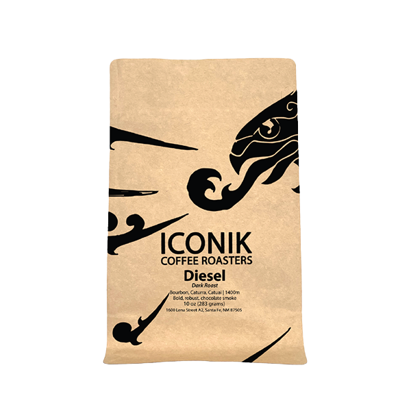 Sincere picture of the packaging for Iconik Coffee Roasters Diesel coffee roast.