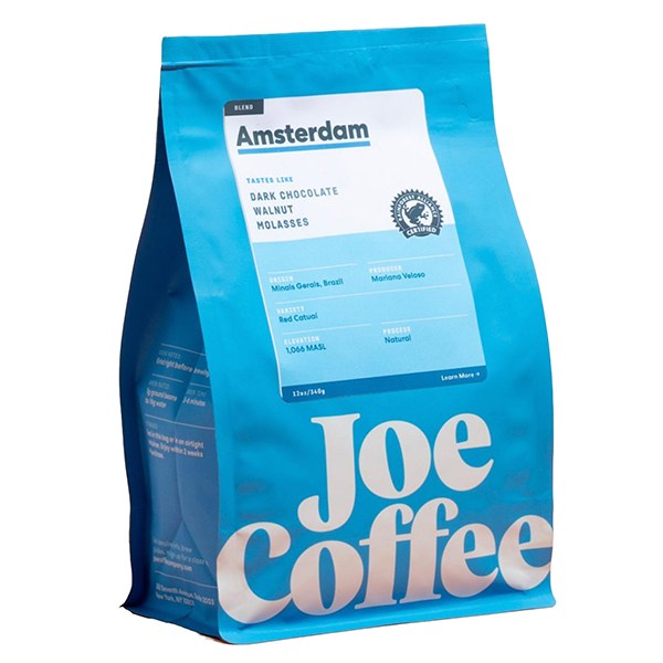 Honest picture of the packaging for Joe Coffee Amsterdam coffee roast.