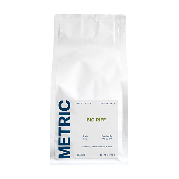 Amazing picture of the packaging for Metric Big Riff coffee roast.