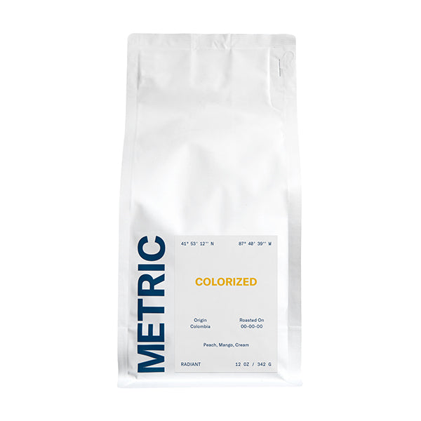 Exceptional picture of the packaging for Metric Colorized coffee roast.