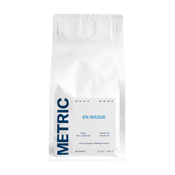 Mesmerizing picture of the packaging for Metric En Masse coffee roast.