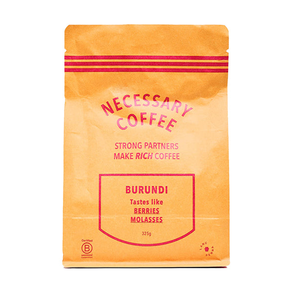 Great picture of the packaging for Necessary Coffee Burundi coffee roast.