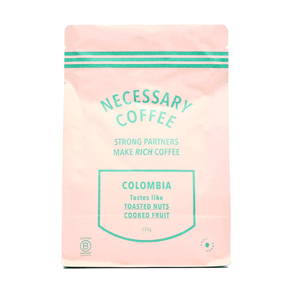 Amazing picture of the packaging for Necessary Coffee Colombia coffee roast.