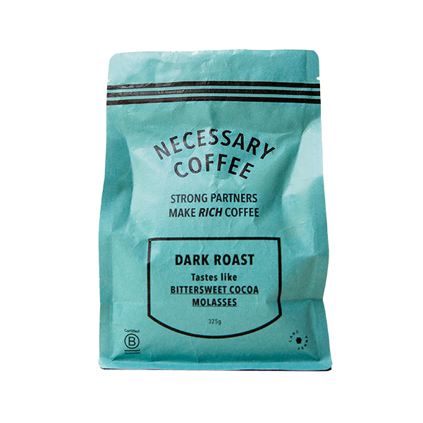 Exceptional picture of the packaging for Necessary Coffee Dark Roast coffee roast.