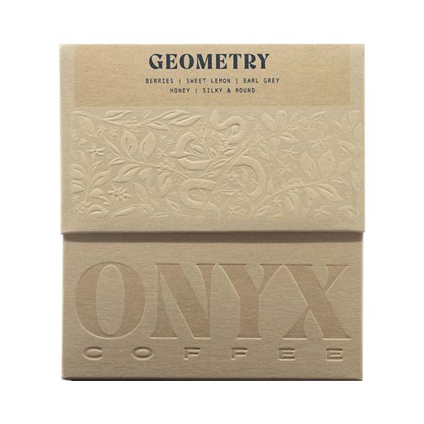 Mesmerizing picture of the packaging for Onyx Coffee Lab Geometry coffee roast.