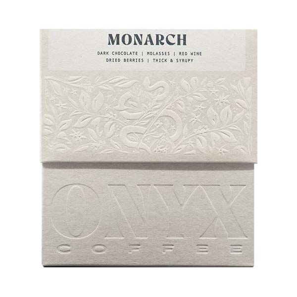 Great picture of the packaging for Onyx Coffee Lab Monarch coffee roast.