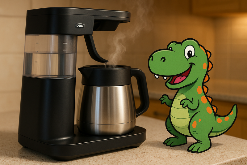 oxo rapid brewer with a dinosaur