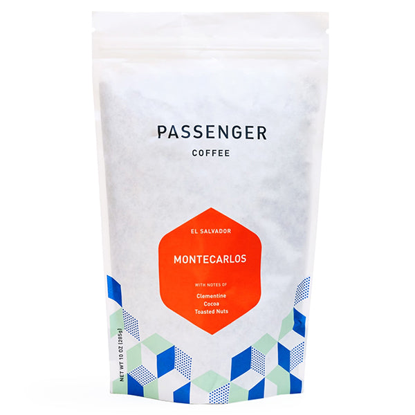 Thrilling picture of the packaging for Passenger Coffee & Tea Montecarlos coffee roast.